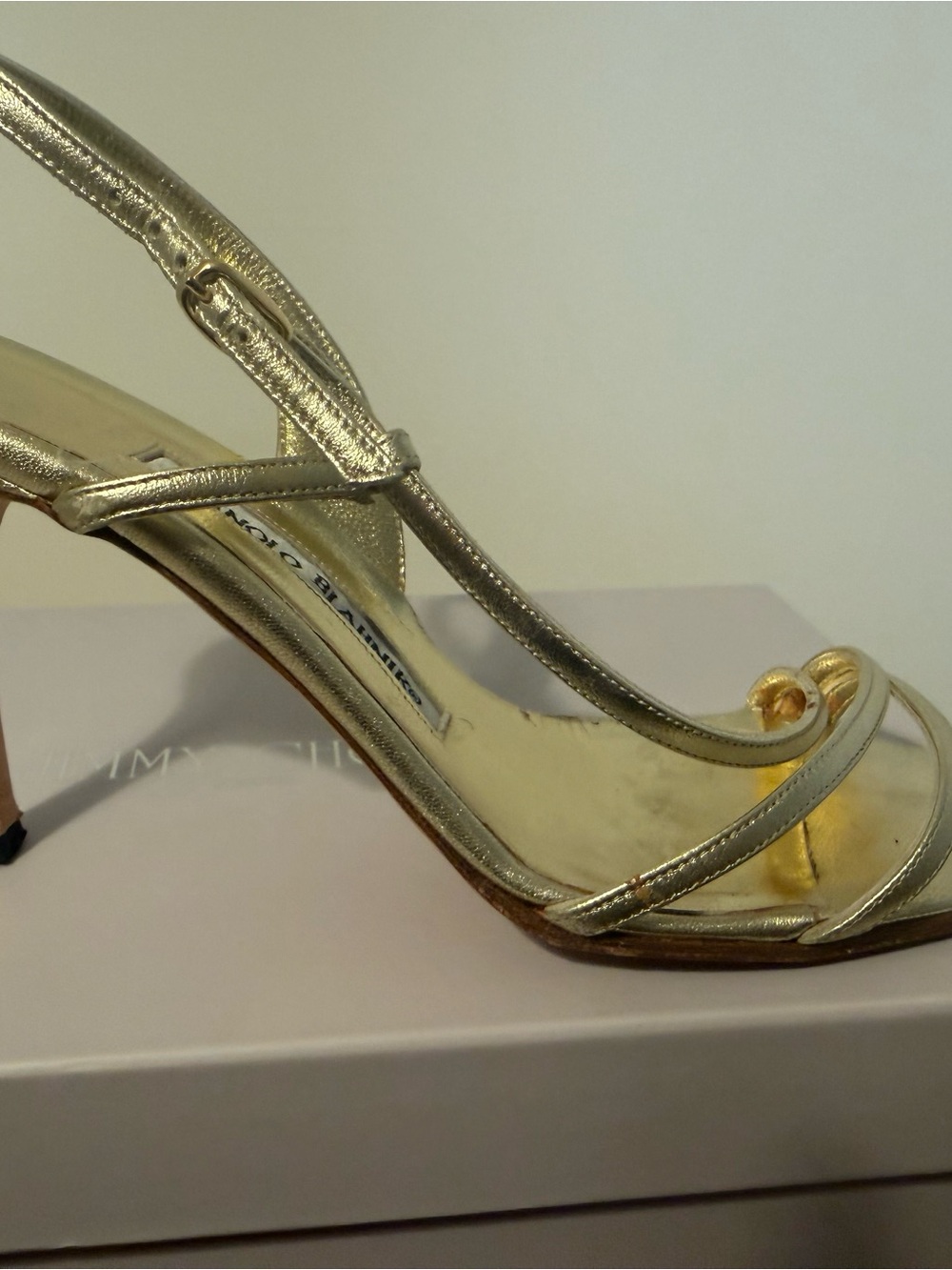 Manolo Blahnik Vintage Gold Metallic Strappy Slingback Heels Y2K | Size 36 - Picture 3 of 5